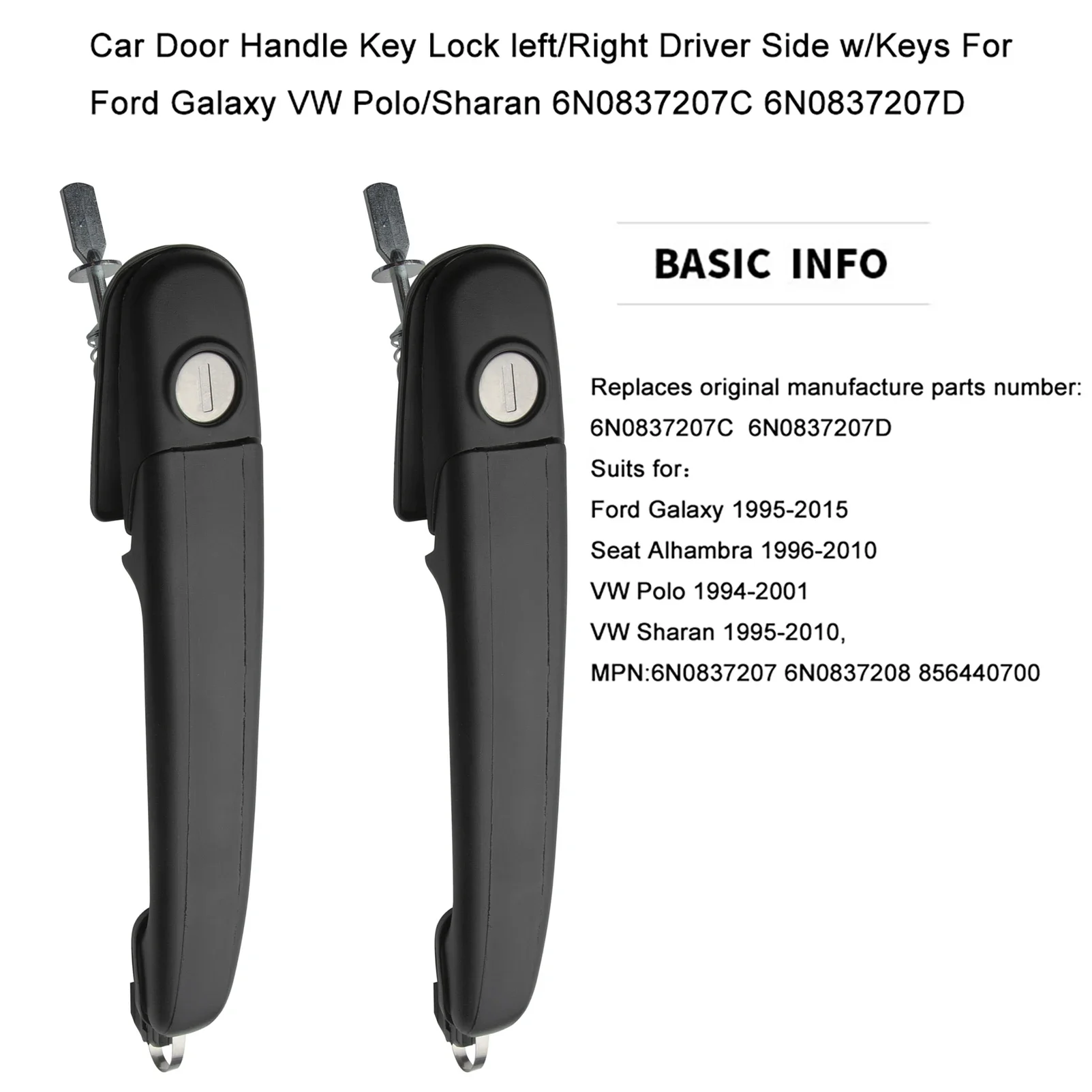 Seat Handle with Keys Lock Right & Left 6N0837207 for Ford Galaxy VW Polo Sharan 6N0837207D 6N0837207C