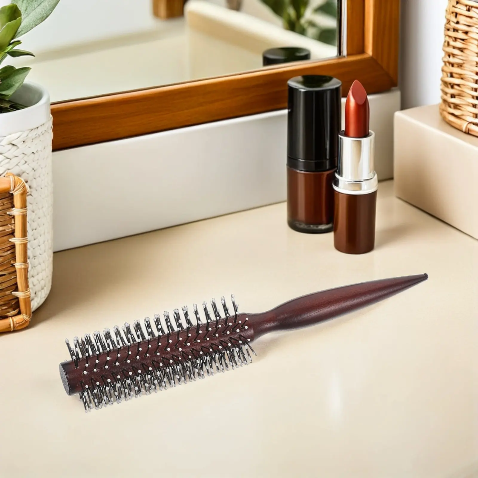 

3Pcs Curly Hair Styling Combs Wooden Handle Round Hairbrush Nylon Bristle Blow Drying Volumizing Hairbrush for Women Travel