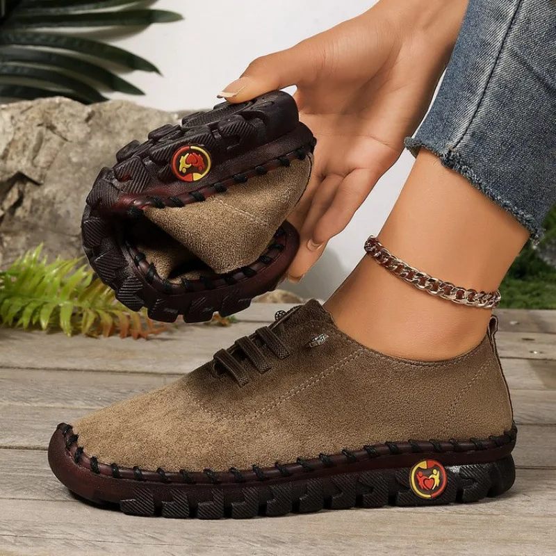 

2025 Autumn Winter Women's Suede Roman Style Shoes, Soft Sole Non-Slip Comfortable Grandma Shoes Plus Size 43 EU Handmade