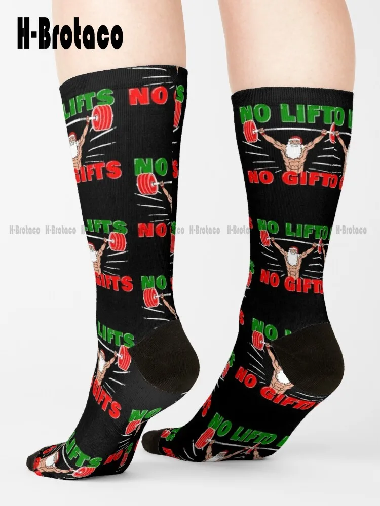 

Weightlifter Santa Christmas No Lift No Gift! Socks Women'S Socks Ladies Sports Custom Gift Harajuku Retro Gd Hip Hop Cartoon