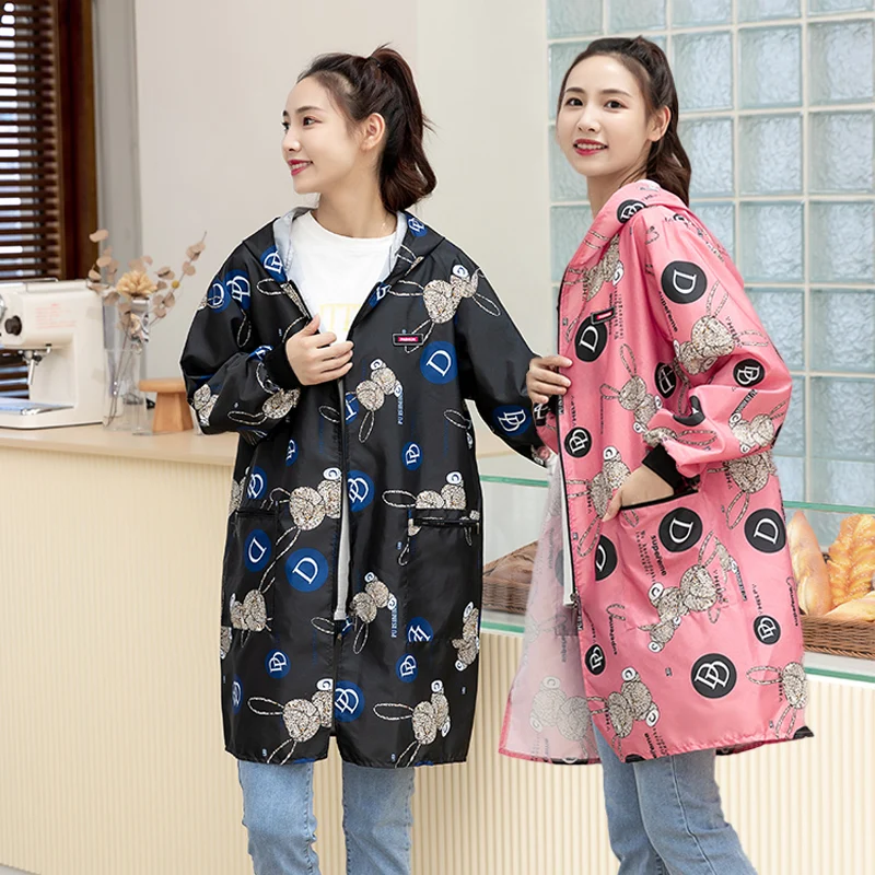 Outside wear waterproof oil dust and stain long-sleeved work clothes gown men's coat hooded apron kitchen household female