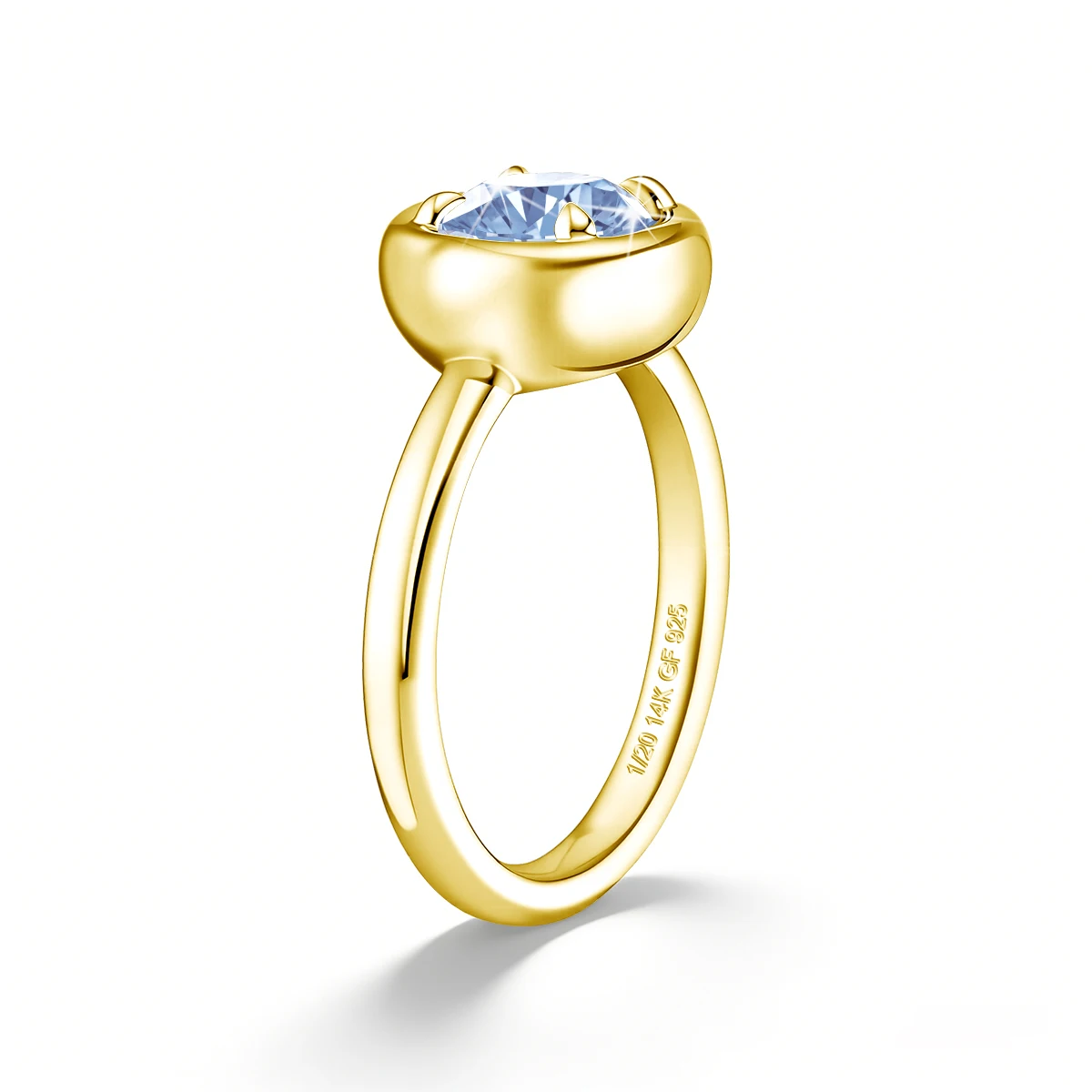 14K Gold Filled Natural Blue Topaz Bezel-Set Solitaire Ring Au585 Delicate Blue Gemstone Band for Women Lasting Color Retention
