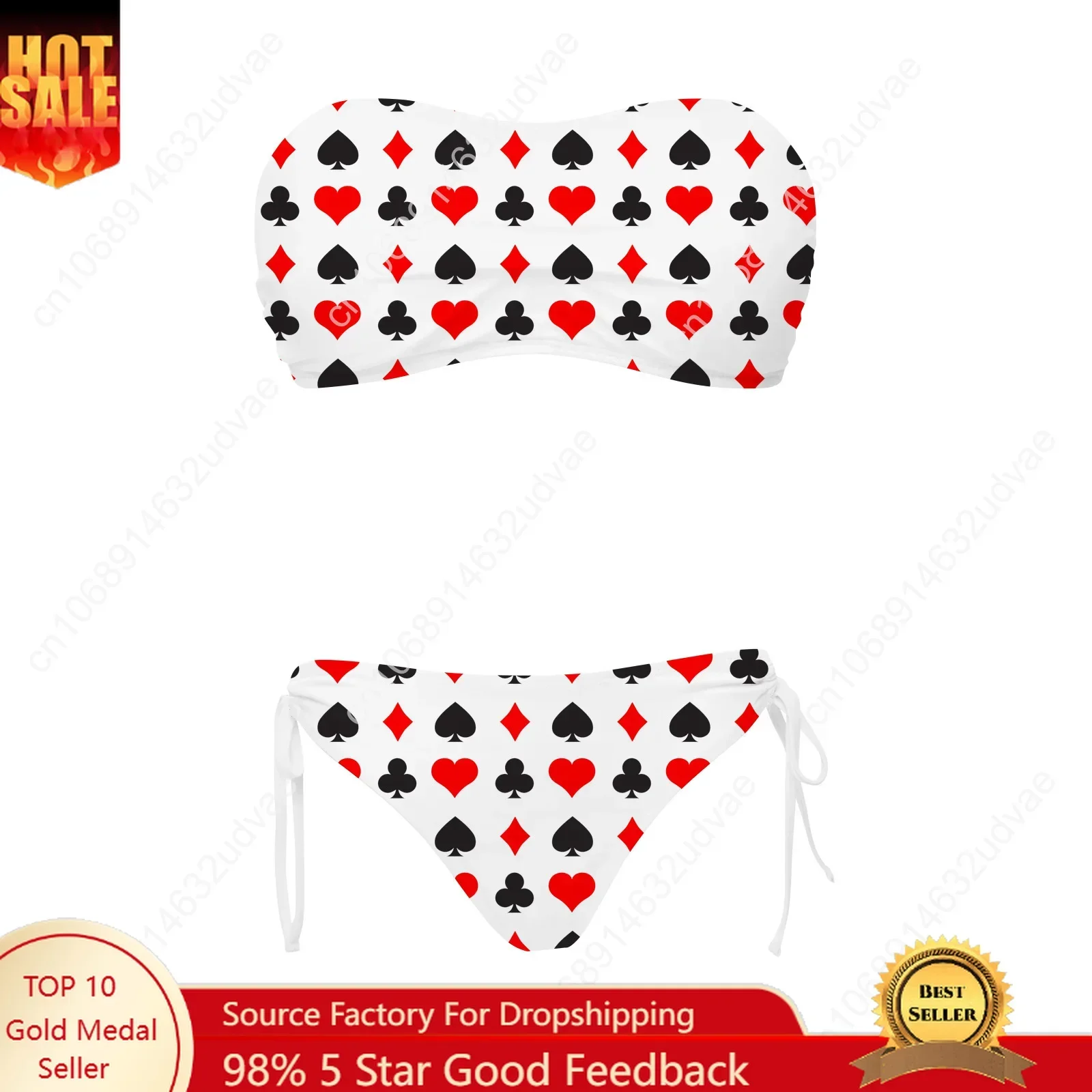 Playing Cards Swimsuit Womens Drawstring Two Piece Set Bathing Suits Personalized Swimwear Pool Party Bikini Customize Beachwear