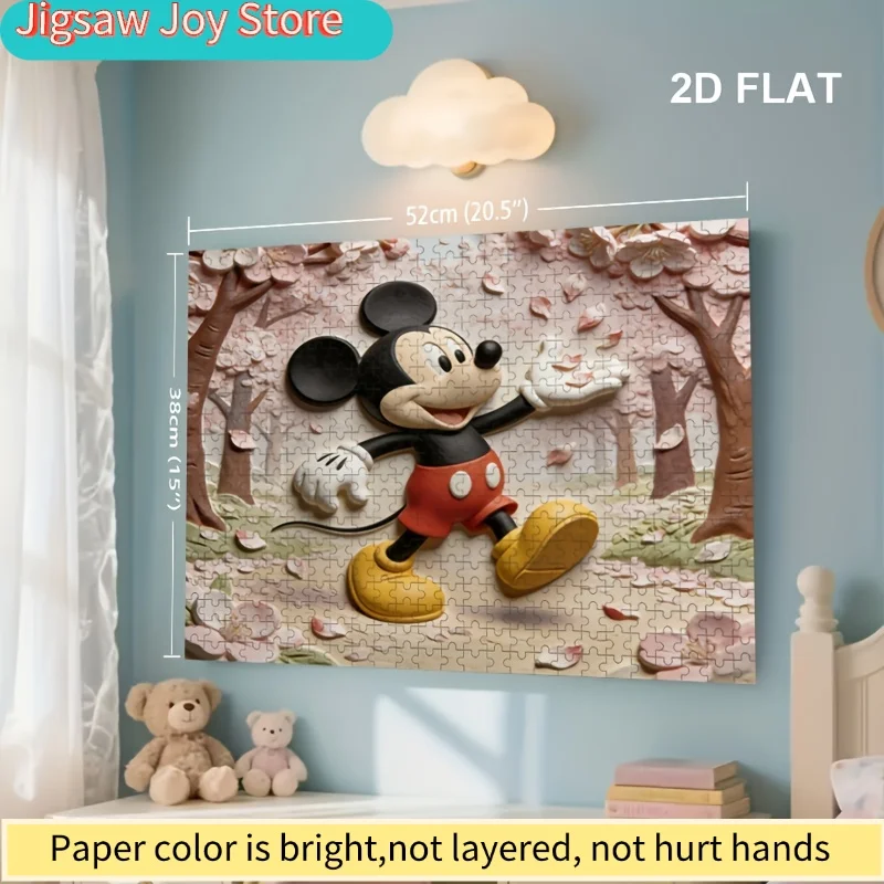 2D 플랫, 디즈니 디즈니 스티치 & 미키 마우스 퍼즐 성인용 - 2D 프린트 두뇌 티저, 팬들을 위한 추억의 선물, 호