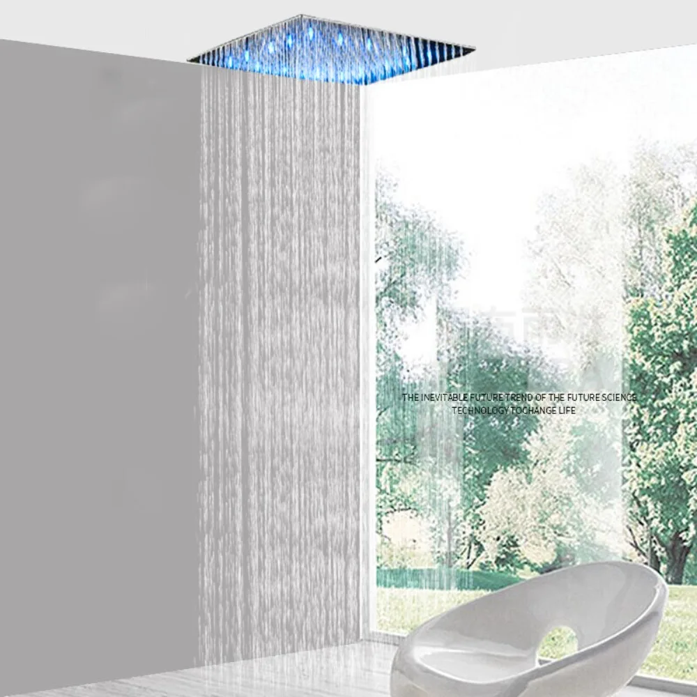

16 Inch LED Rainfall Shower Head Square Overhead Top Sprayer Brushed Nickel