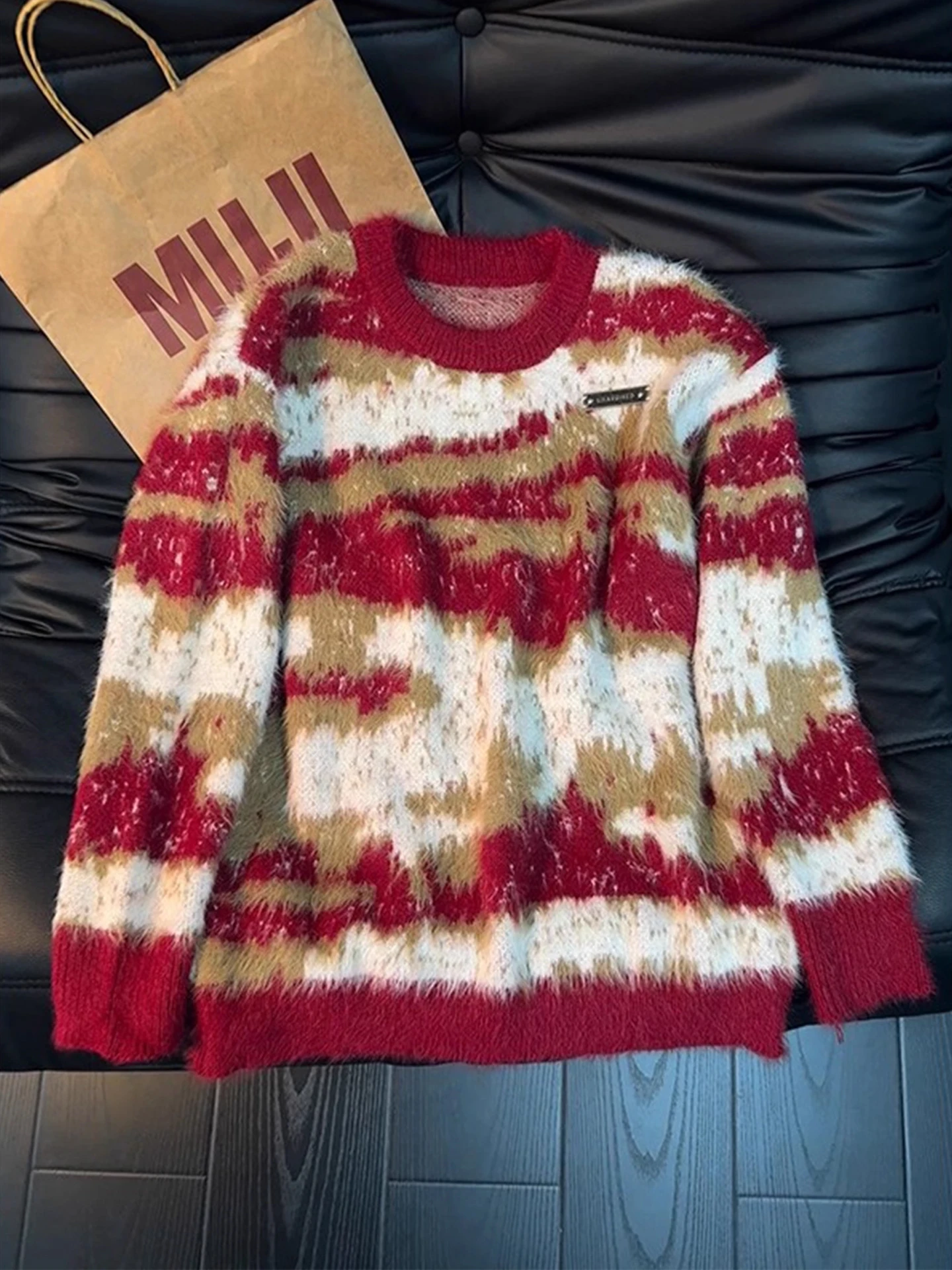 

American Sle Thiened Knitted Sweater round Ne Color Blo Winter Warm Top for Men And Women Retro Striped Crew Ne Pul...