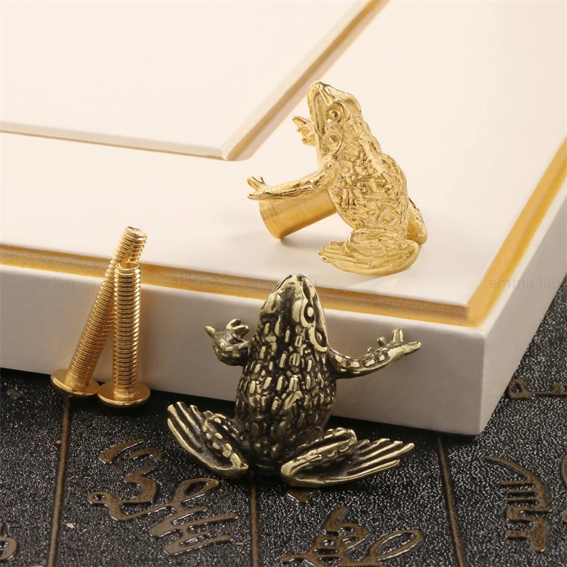 Solid Brass Cabinet Door Handle Single Hole Frog Shape Drawer Wardrobe Knob Small Animal Cupboard Closet Shoe Pull Furniture Diy