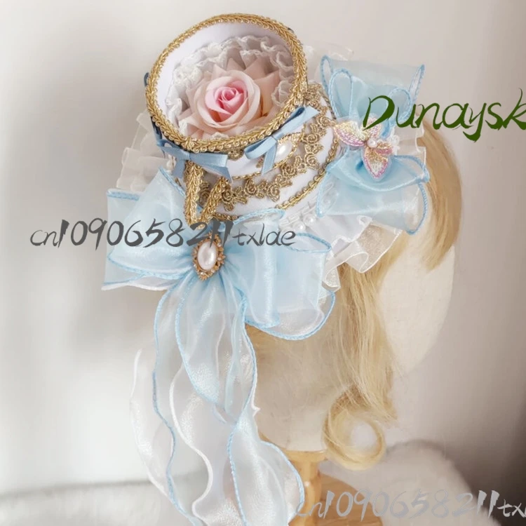 

Lolita Tea Party Headdress Rococo Top Hat with Cup Saucer Design Spanish Victorian Cosplay Elegant Floral Headpiece Halloween