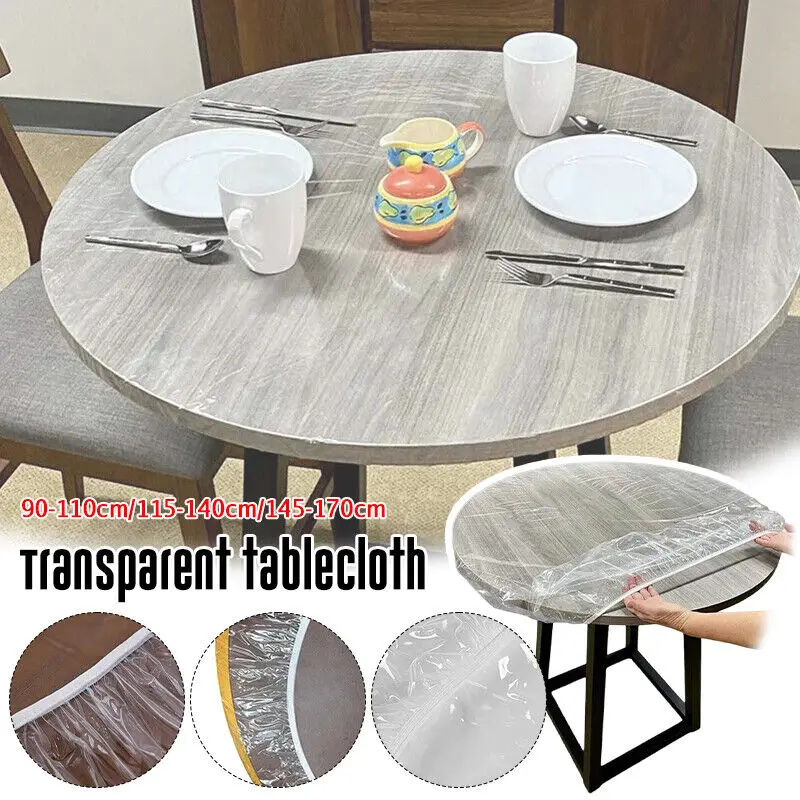 Transparent Table Cover Cloth Waterproof Elastic Edged PVC Round Tablecloth Multipurpose Dining-table Dustproof Cover Home Decor