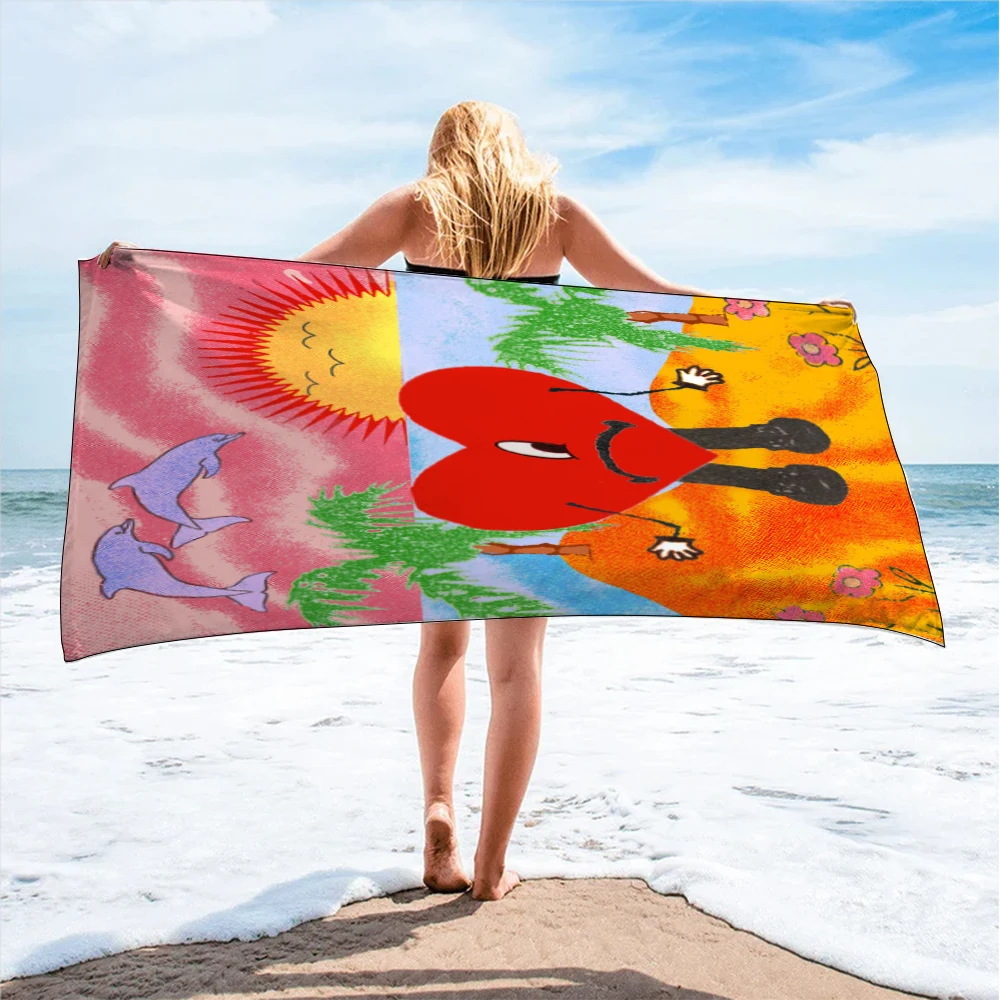 Large Beach Towel For Children 3D Printed Un Verano Sin Ti Bad Bunny Kids Microfiber Bath Towels Yoga Swimming Bathroom Fashion