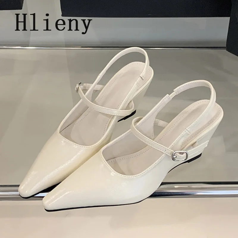 Liyke acogedor cuero blanco puntiagudos cuñas tacones altos Mujer Zapatos bombas moda hebilla Correa mulas sandalias Zapatos Mujer