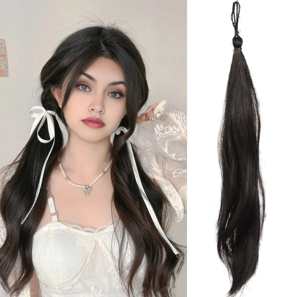 

Synthetic 16inch/22inch curly ponytail tie, elastic headband, women's hair accessory, loli double ponytail wig, extension piece