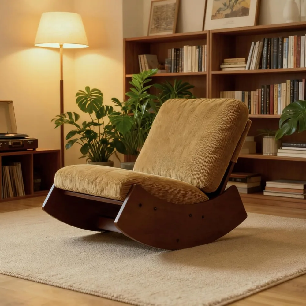 

Rocking Chair Corduroy Fabric Upholstered Tall Back Glider Rocker Rocking Accent Chair Comfy Single Sofa Side Chair for