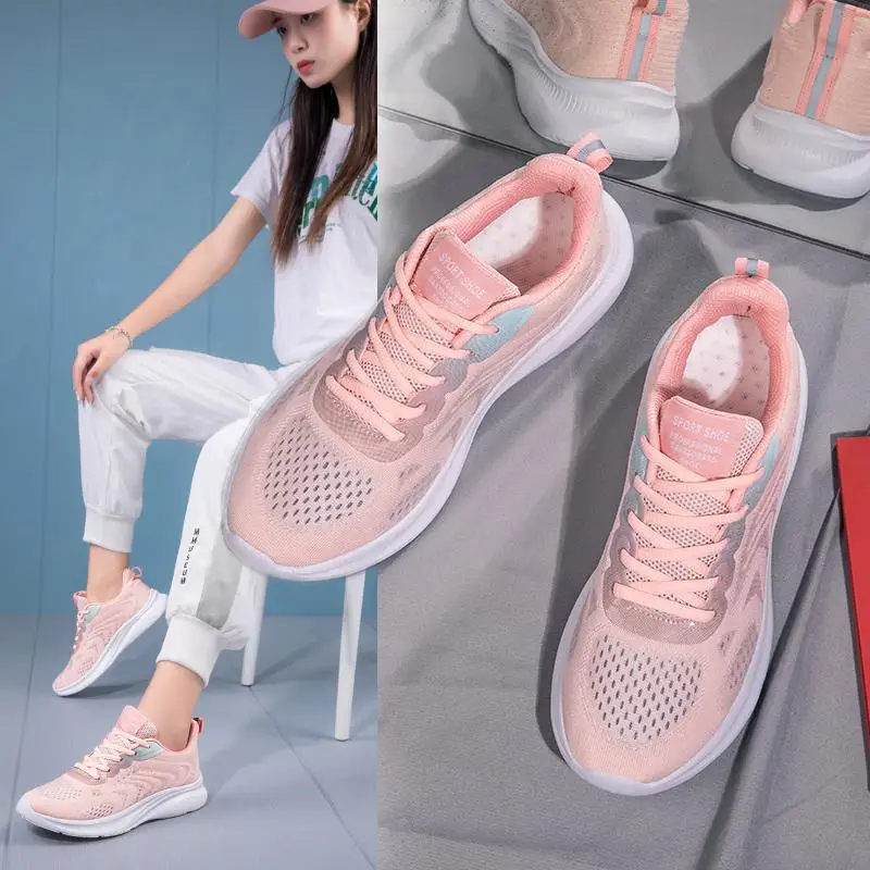 Sepatu kulit wanita, Sneaker bernafas putih papan Semua cocok musim panas