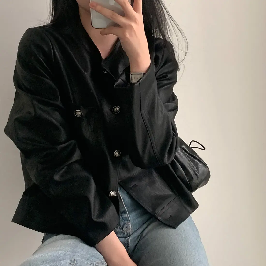 Damska bluzka Jaet ze skóry PU wyszczuplającej, retro, okrągła, luźny krój, zapinana na jeden guzik, uniwersalna, matowa, z motywem kaktusa.