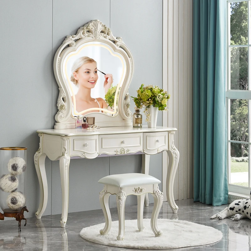 European Decor Makeup Vanity Desk Wooden Drawer White Black Makeup Vanity Desk Mirror Corner Komody Master Bedroom Furniture
