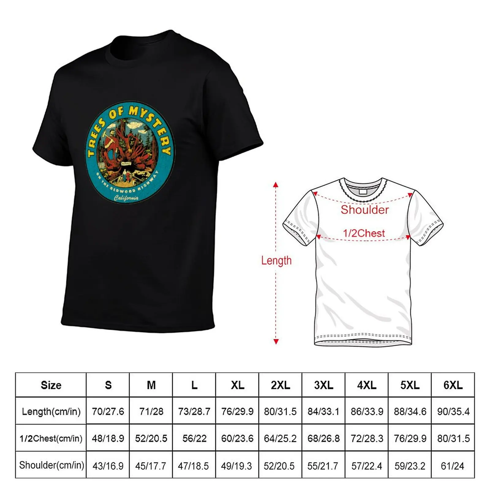 Trees of Mystery vintage California decal Sticker T-Shirt for a boy anime shirt t shirt men 100℅ cotton