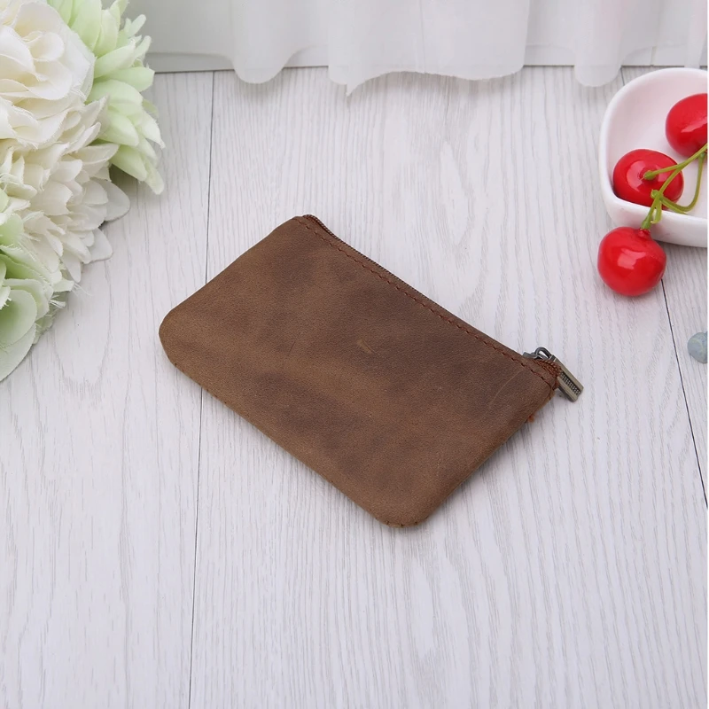 Cowhide Coin Purse Women Coin Purse Men Zipper Around Wallet Card Holder
