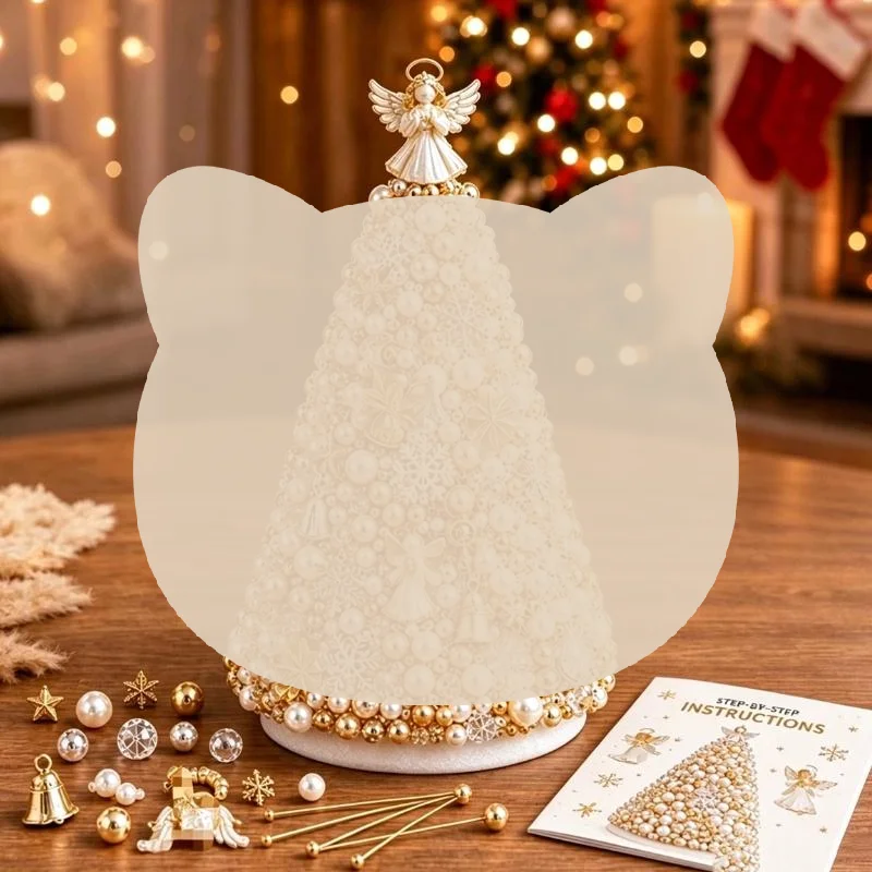 1 Set Beaded Christmas Tree DIY Kit Crystal Bead Mini Tree with Star Topper for Office Desk Xmas Decor Holiday Gift