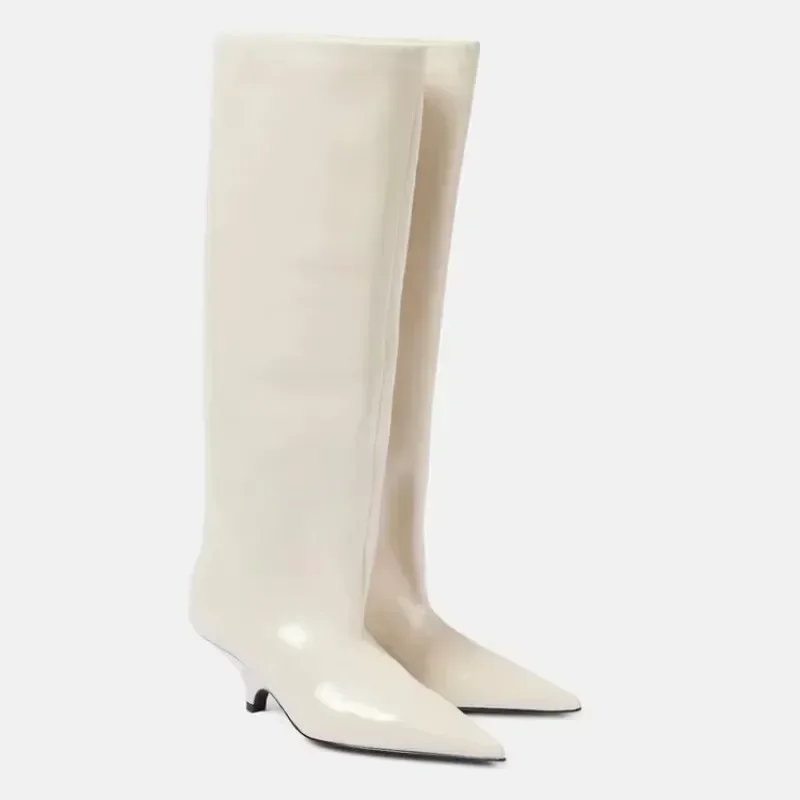 

European and American Style Square Toe Slim Heel High Leg Knee High Boots for Women, Stone Pattern Slimming Sleeve Boots