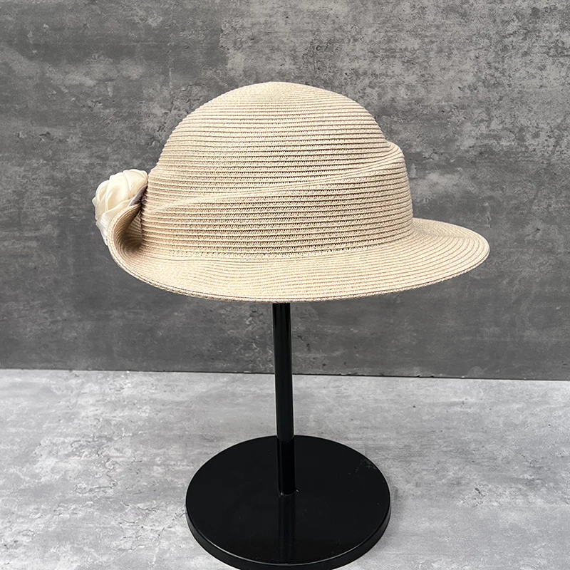 Designer Raffia Sun Hat - Timeless Roll-Brim Hat with Handcrafted Blooms, UPF 50+ Resort Chic Accessory