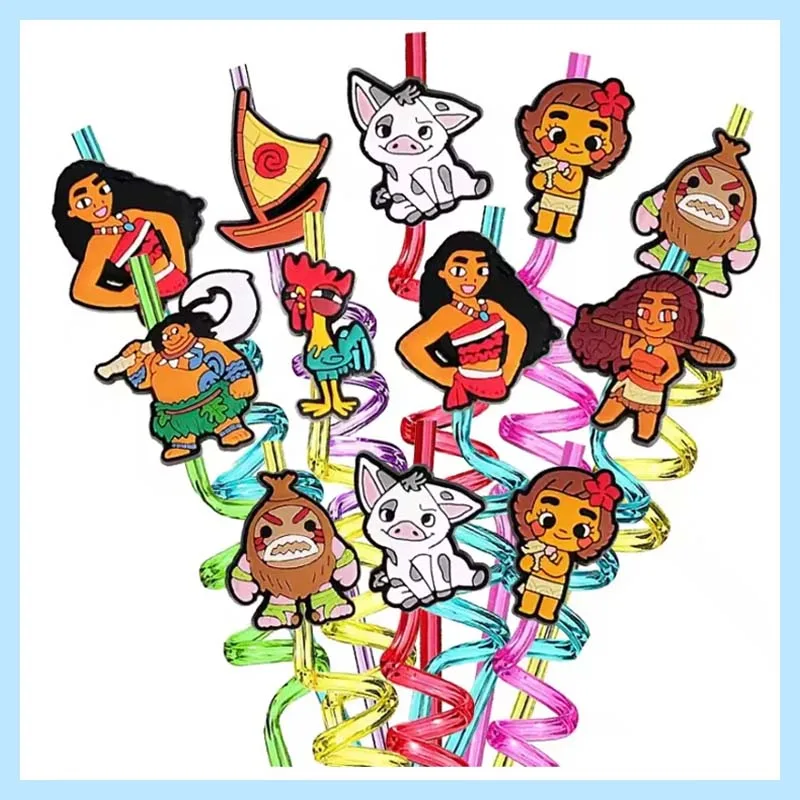 

Disney Anime Moana 3D PET Cartoon Soft Plastic Straw Birthday Party Decorations Drinking Straws Children Birthday Gifts Toys New