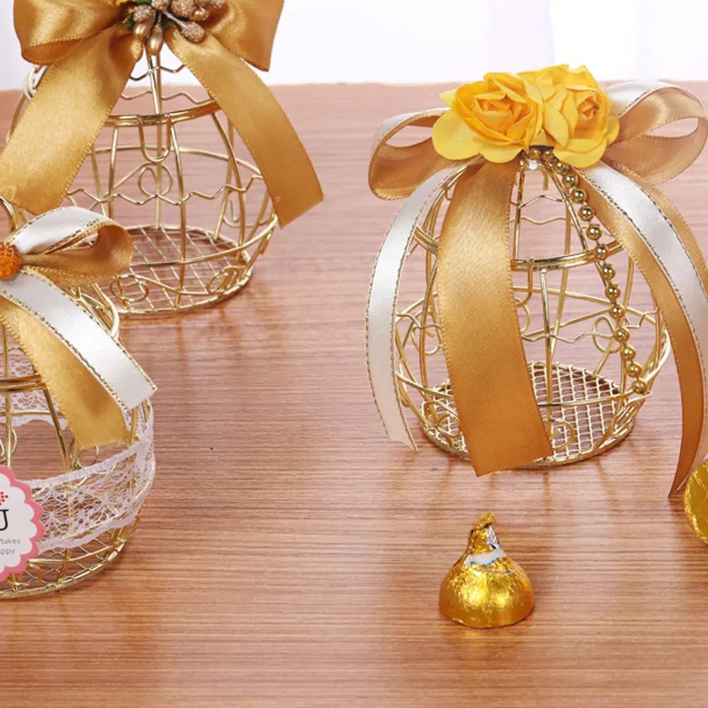 

6 Pcs Gold Birdcage Candy Box Containers with Cover Golden Wedding Boxes Sweets
