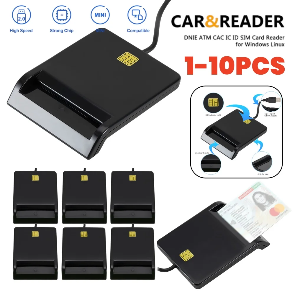 1-10pcs USB Smart Card Reader Stable Operation Reliable Simplicity for DNIE ATM CAC IC ID SIM Card Cloner Connector Windows