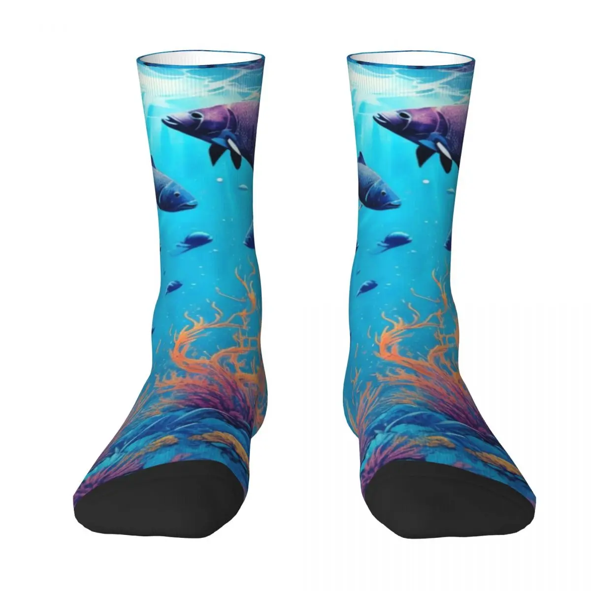 Tropical Marine Socks Colorful Underwater Fish Elegant Stockings Women Men Soft Outdoor Socks Autumn Printed Anti Skid Socks