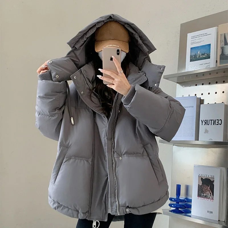 

Korean Heart Shaped Short Down Cotton Jacket Women Harajuku Winter Couple Bread Style Outerwear Casual Thick Warm Hooded Parkas