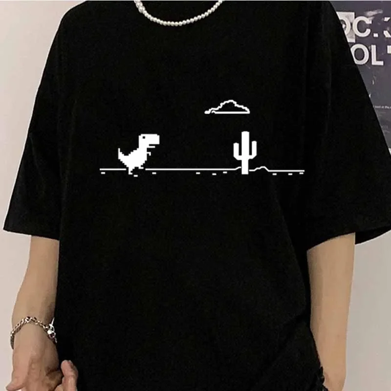

Mosaic Game Cactus Little Dinosaur Prints Men T-Shirts Creativity Street Funny Short Sleeve Casual All-math Mans Clothing