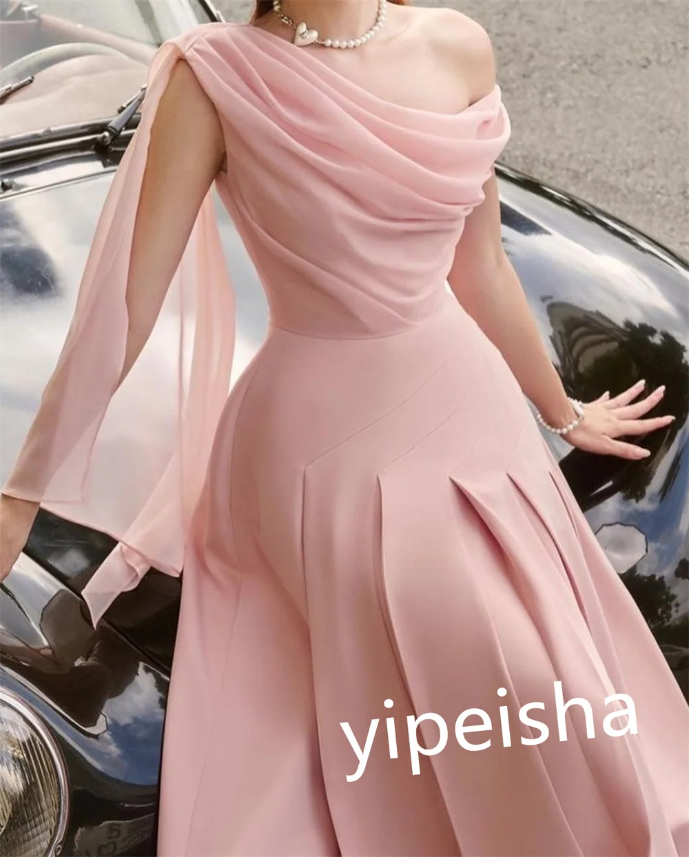 Ball Women Prom  Casual  Off-the-shoulder A-line Dress Formal Ocassion Gown Pleat Satin Birthday  For