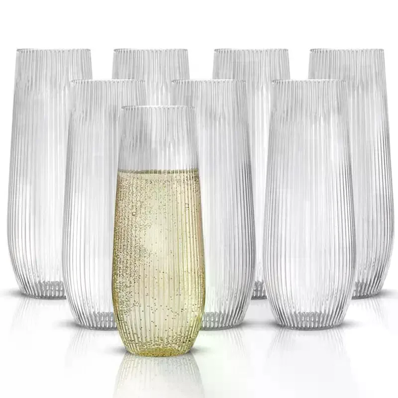 1/5 Pcs Plastic Transparent Ribbed Wine Glasses Disposable Stemless Wine Glasses Plastic Cocktail Glasses For Party Unbreakable