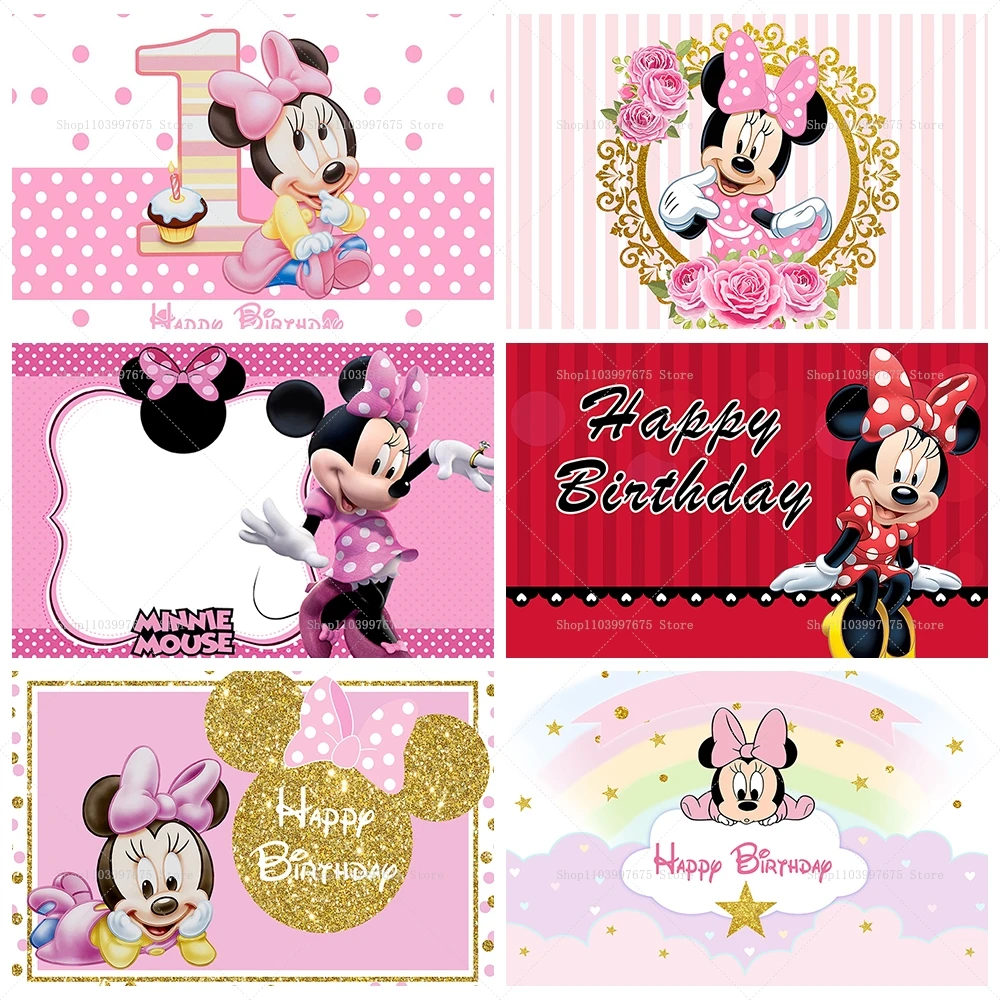 Disney Minnie Mouse Backdrop Girls Birthday Party Decoration Photography Background Baby Shower Banner Poster Photo Studio Props