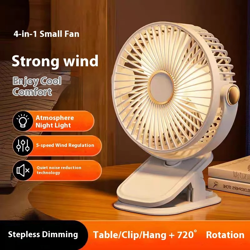 

Portable Mini Fan Rechargeable Tabletop Bedside Camping High Wind Power Quiet Clip-On Electric Fan