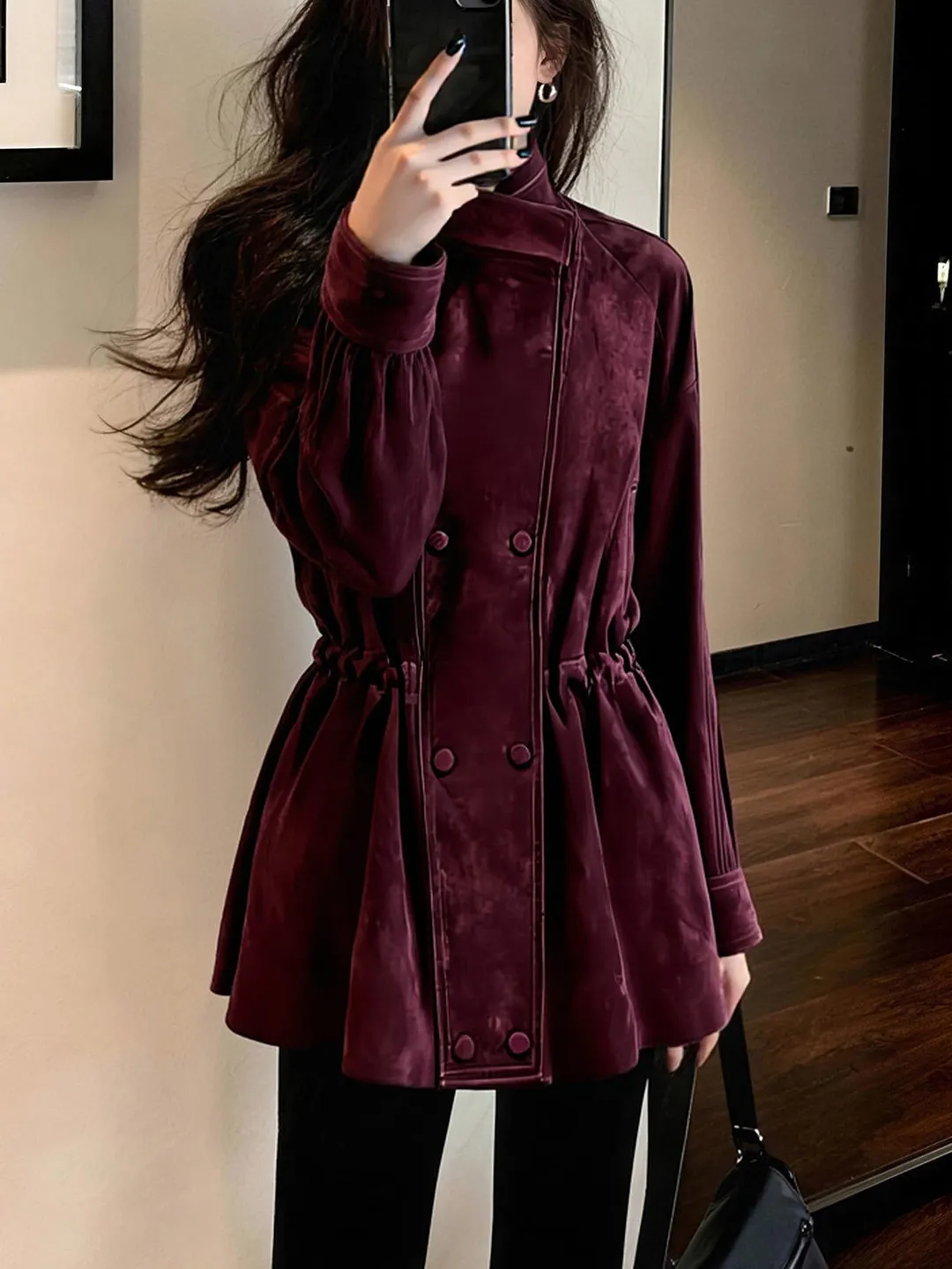 

Женское приталенное замшевое пальто с воротником-стойкой, осенне-зимнее, новое, во французском стиле, теплое, с длинными рукавами