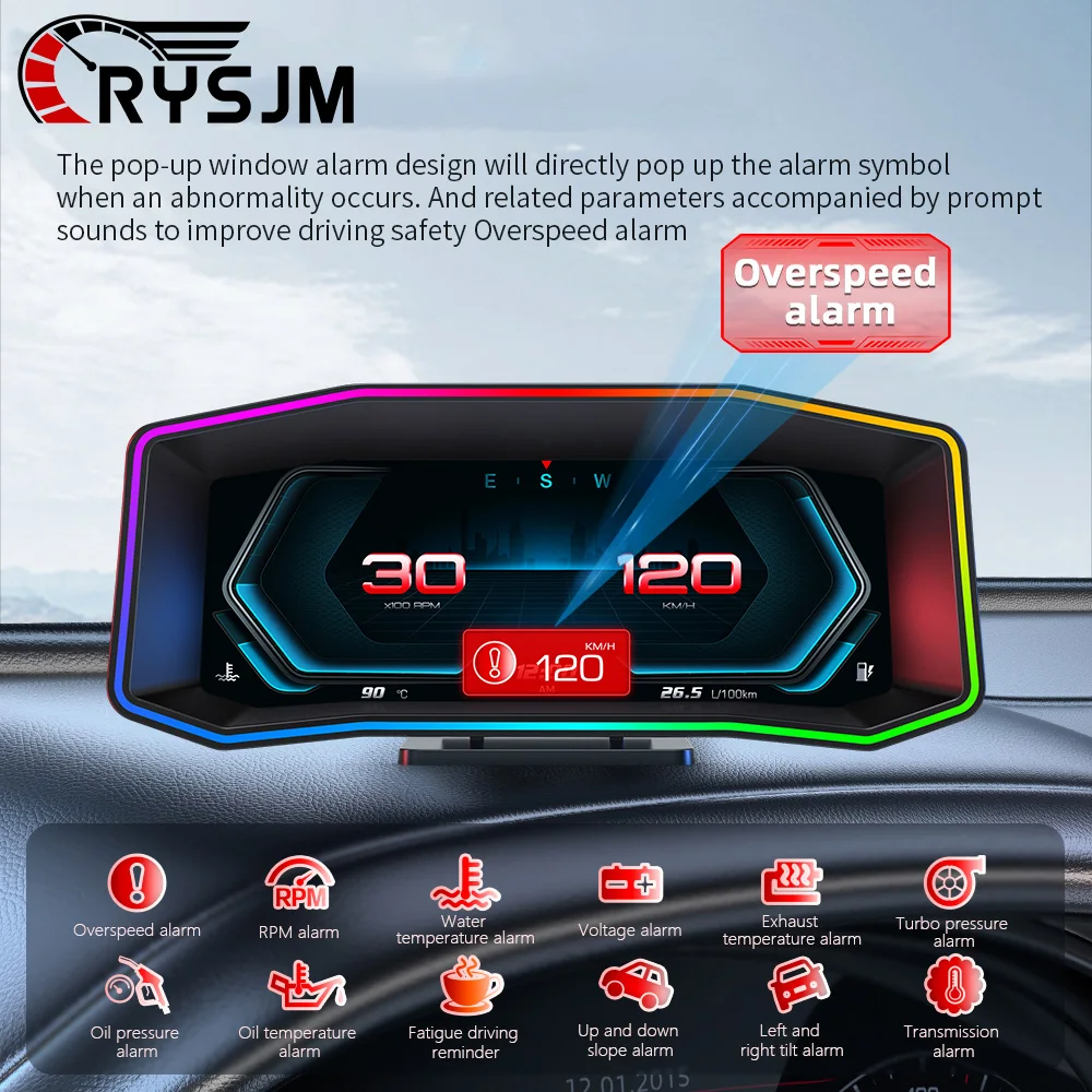 SS P4 OBD2 HUD Car Head Up Display OBD + GPS Dual System Auto Electronics Instrument HUD Slope Meter With RPM Overspeed Alarm