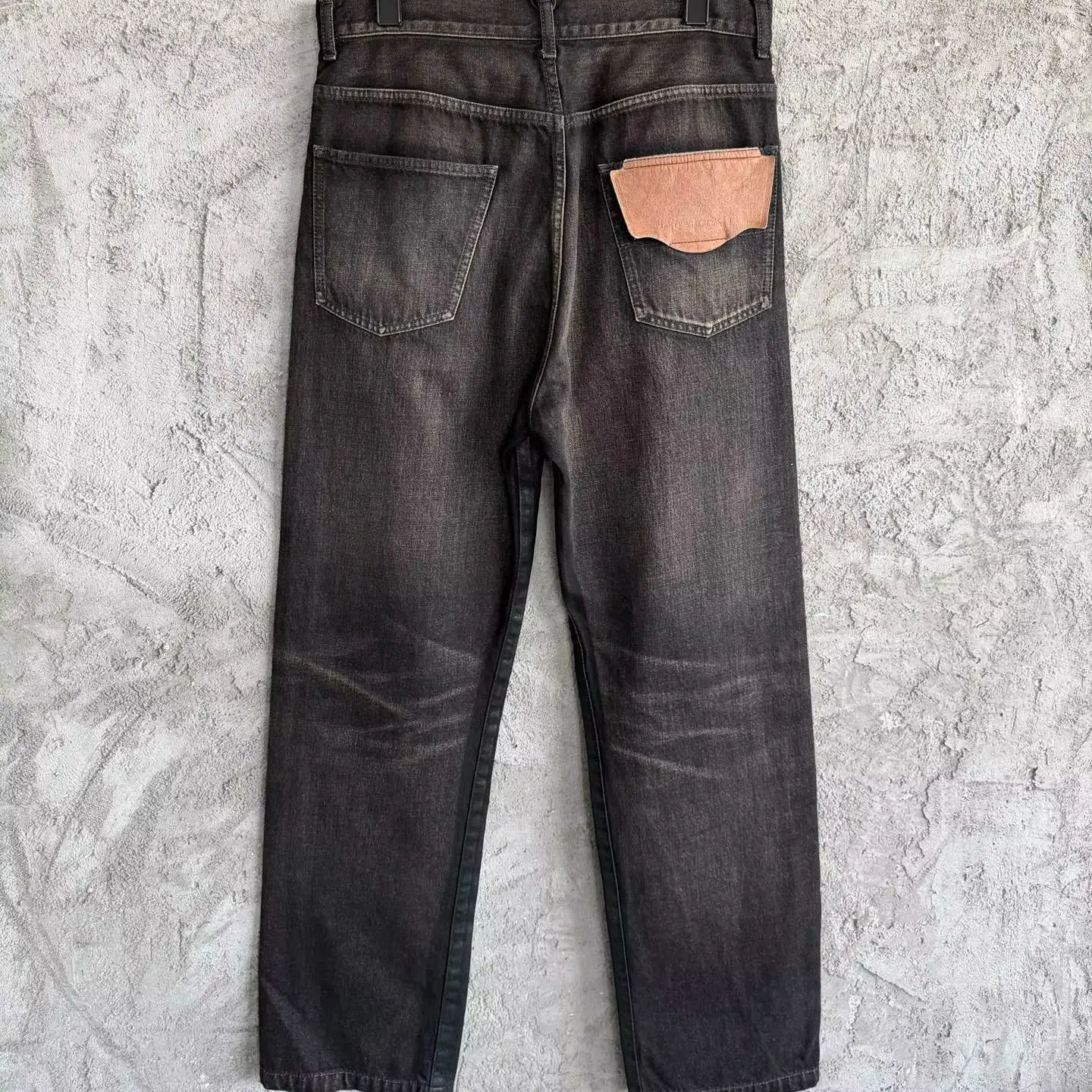 Vintage Waxed Coated Denim Jeans Straight Leg Loose Unisex Daily Casual Washed Distressed Pure Cotton Streetwear Denim Pants