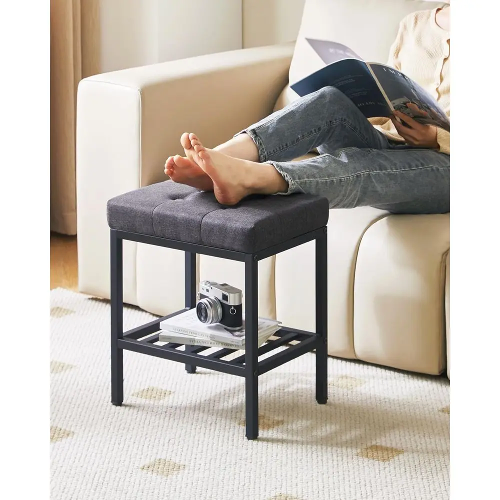 Recular Makeup Stool with Adjustable eet and Storage Space, ootrest Chair, Linen Seat Vanity Stool, Multi-Use as Small Side Tabl