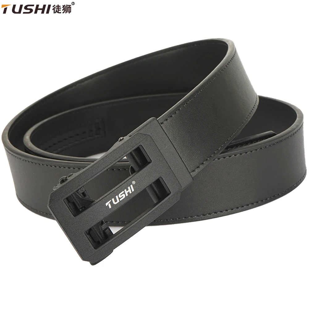 

TUSHI Men's Leather Belts Fashion Automatic Buckle Cowskin Male Belts Luxury Designer Black Tactical belt Plus Size Jeans Belt