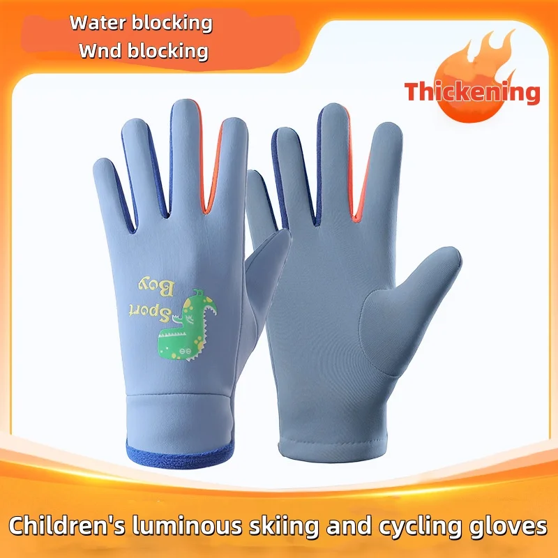 Children\'s Gloves Cartoon Night Light Outdoor Sports Warm Winter Play Snow Windproof Waterproof Cycling Gloves