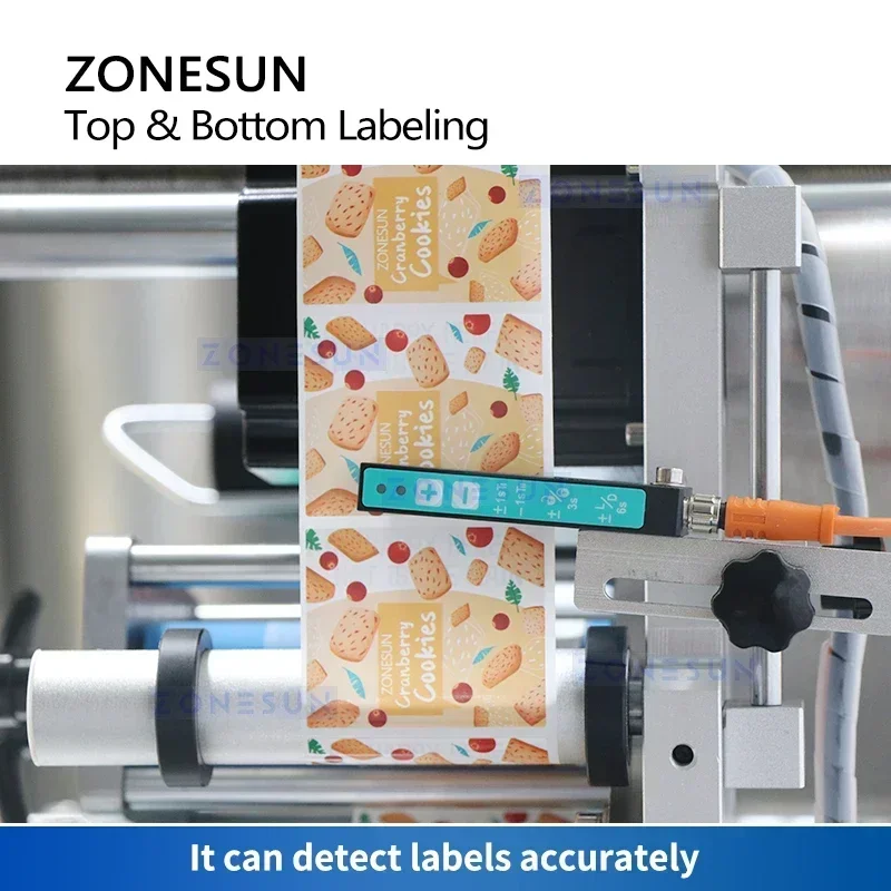 ZONESUN Automatic Flat Surface Labeling Machine Top and Bottom Label Applicator Cans Boxes Bags Cosmetics Equipment ZS-TB602