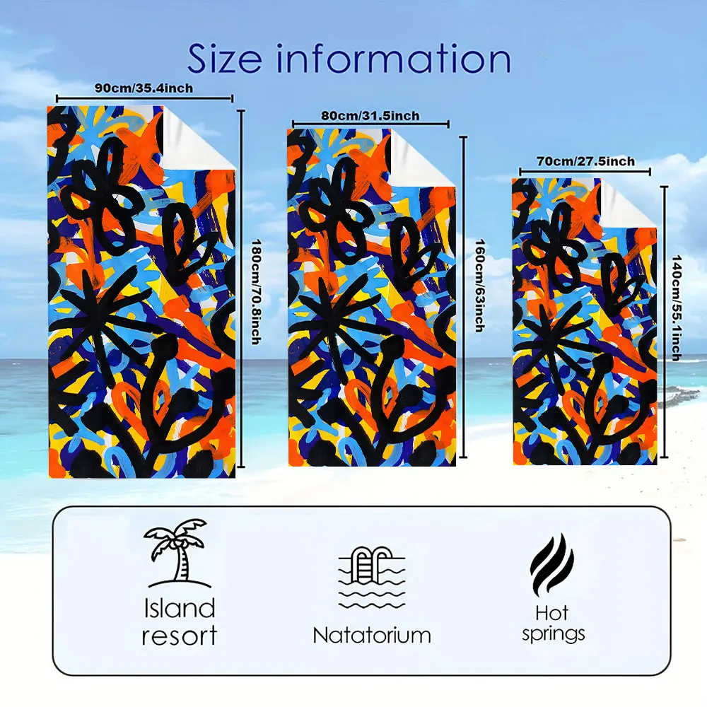 Abstract Black Floral Quick Drying Microfiber Beach Towel Lightweight for Swimming Camping Yoga - Bath Towel