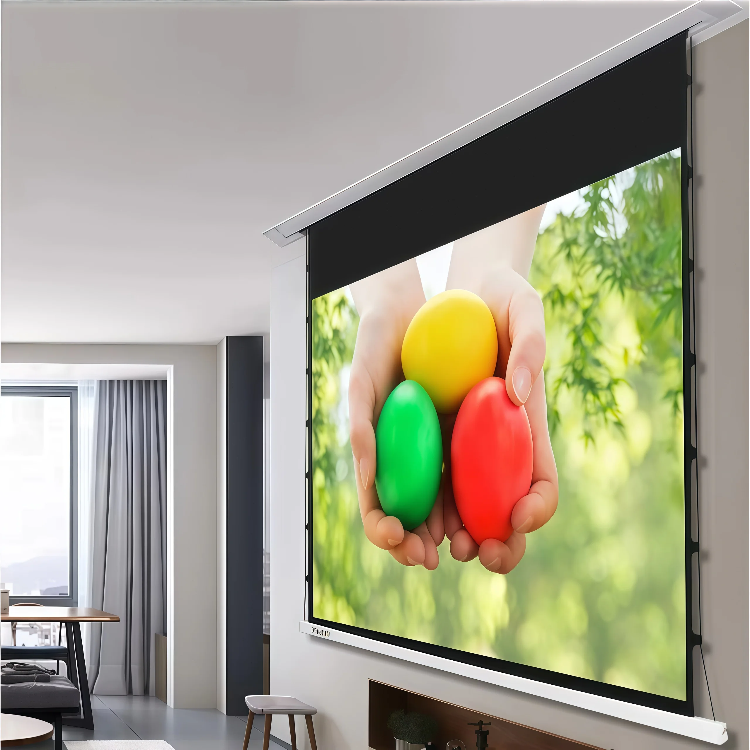 MIVISION Smart Controlled 120 Inch 16:9 8K Fresnel Long Throw 2.0 Gain ALR Motorized Hidden In Ceiling Projector Screen