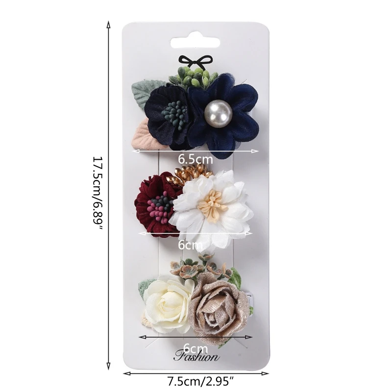 F19F 3Pcs Kids Baby Girls Floral Hair Clips Set Artificial Flower Fully Lined Clip Hairpins Toddler Teens Boutique Bow