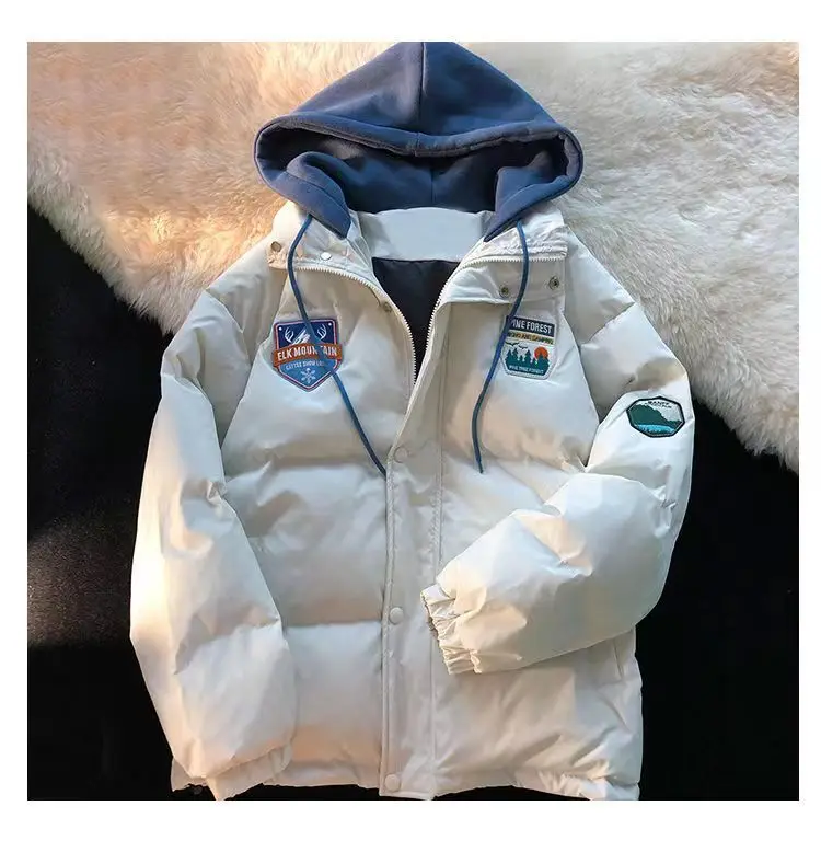 Falso duas peças para baixo algodão parkas casaco feminino 2024 jaqueta de inverno casal modelos pão roupas jaqueta de algodão acolchoado puffer outwear