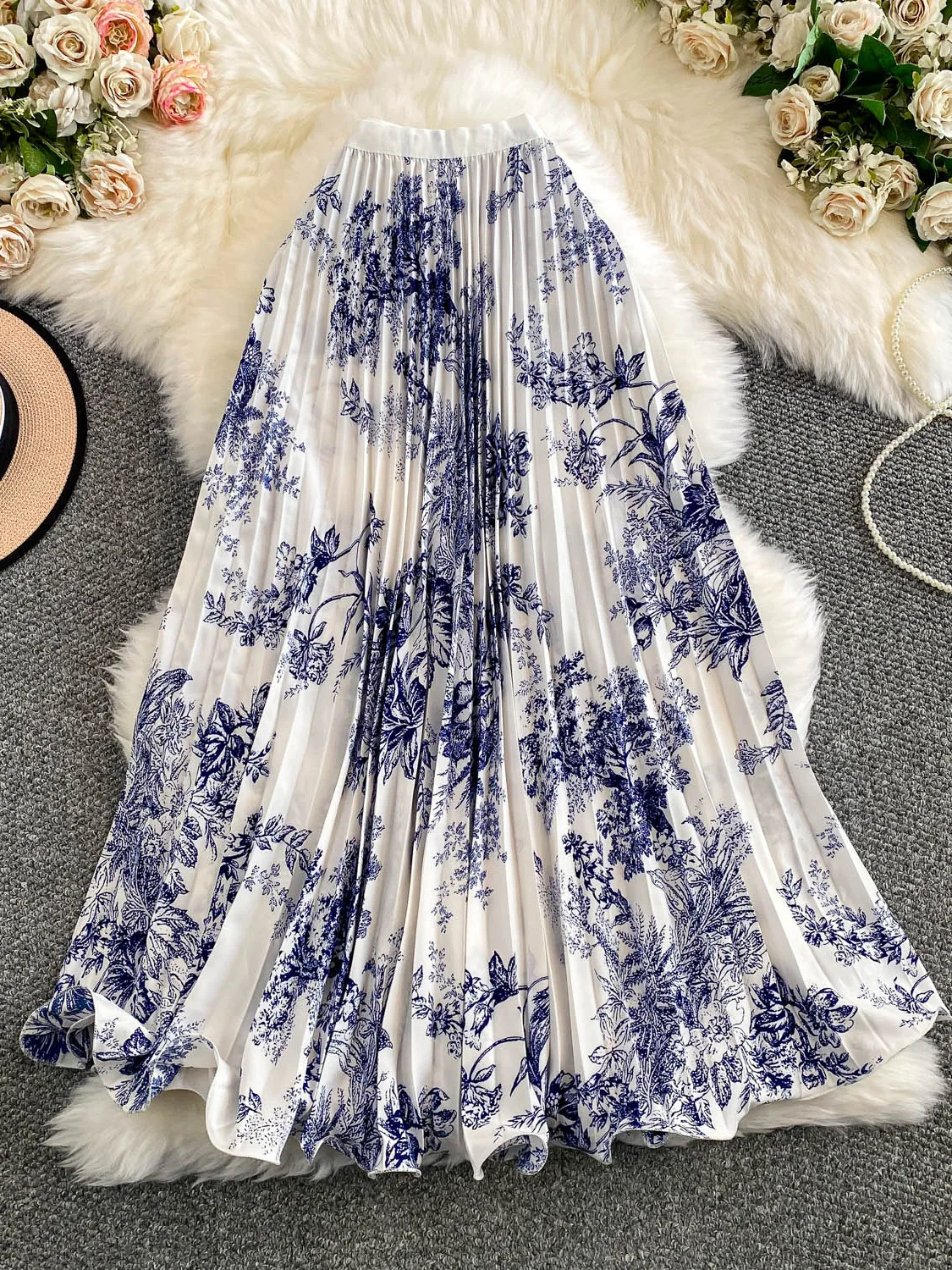 

REALEFT Retro Print High Waist Midi Skirts for Women 2026 New Spring Summer Elegant Casual Mid-Length Women's Pleated Skirts