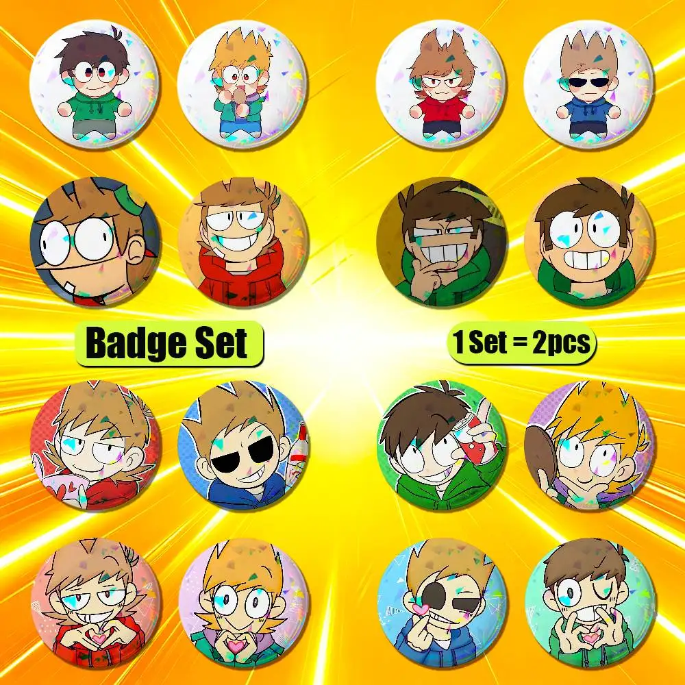 For Eddsworld Tord Tom Edd Matt Enamel Pin Badge Set 2PCS Button Round Metal Brooch Custom Collectible Ita Bag Pins
