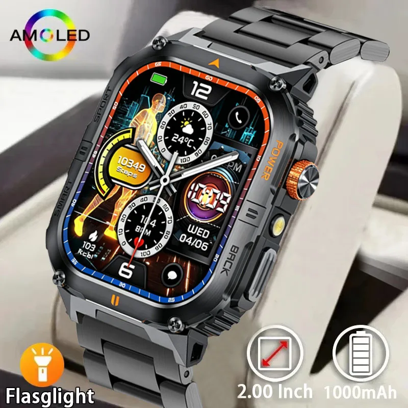 2026 New Tactics LED flashlight Smart Watch Men Sports Waterproof GPS Tracker Bluetooth Call military Smart Watch For Men Gift