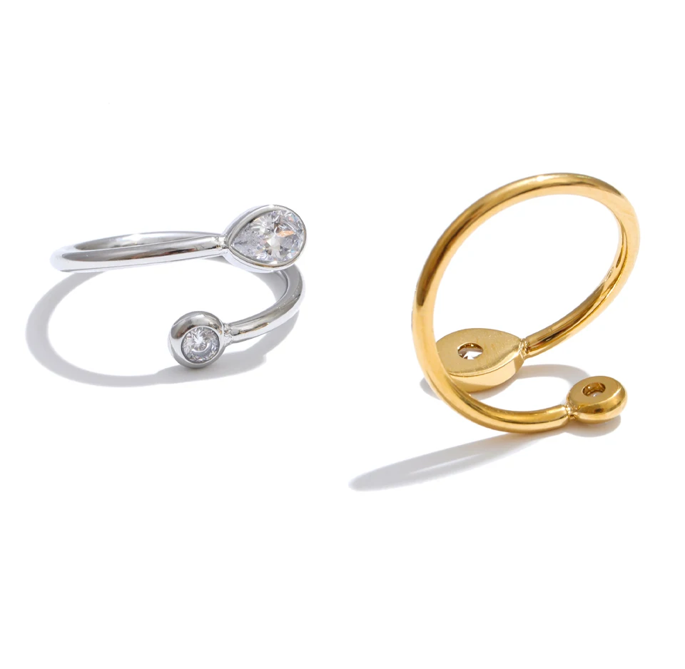 Yhpup dünner, verstellbarer Ring aus Edelstahl mit Zirkonia für Damen, zarter, ästhetischer Fingerschmuck für den täglichen Gebrauch – Detail 3